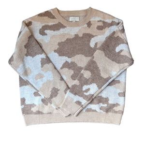 Lucky Brand Tan, Brown & Cream Camo Crewneck Sweater Size Medium NWOT